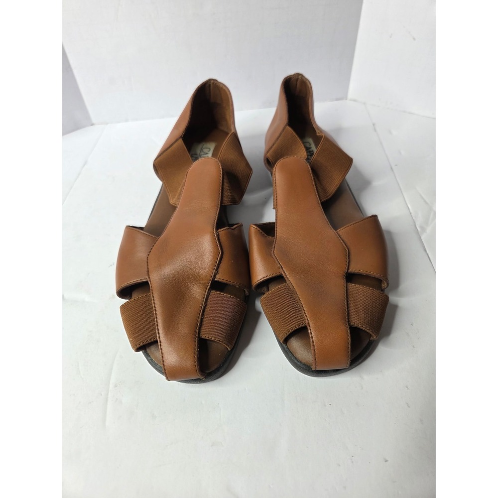 Capezio Lites Brown Leather Elastic Strap Flat Sandals Womens 8B Minimalist 5155